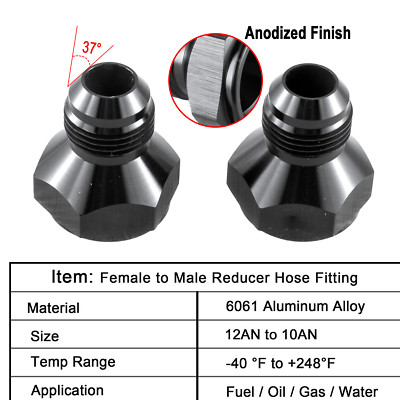 2 x 12AN Female to 10AN Male Flare Reducer Fitting  Fuel Cell Bulkhead Adapter.