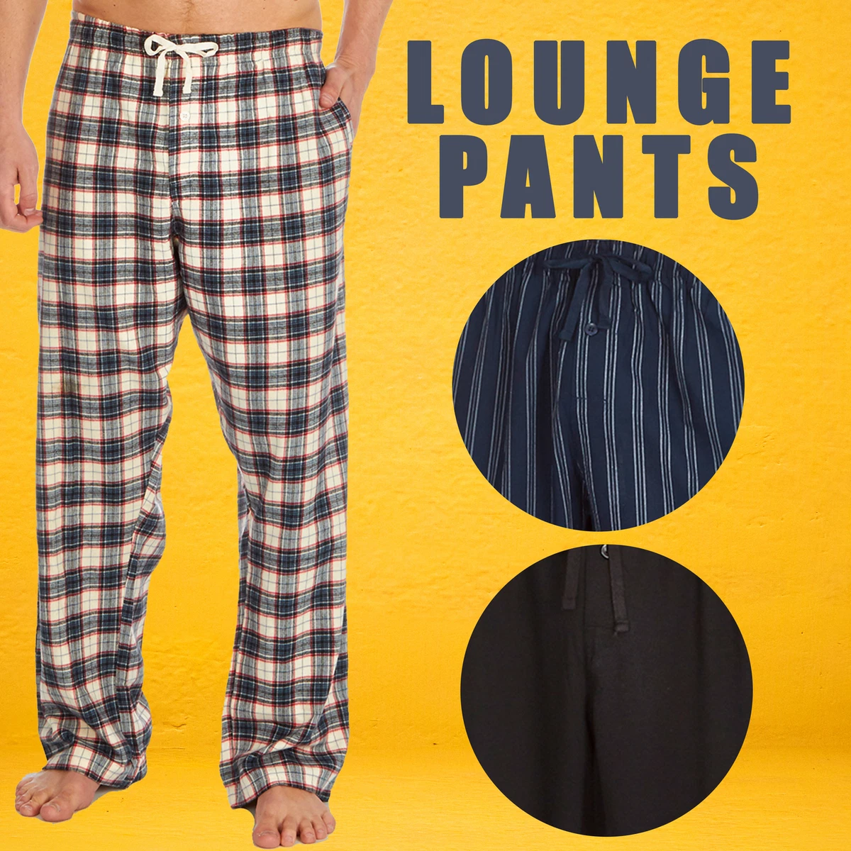 Mens Checked Woven Pyjama Bottoms Cotton PJ Lounge Pants Comfy