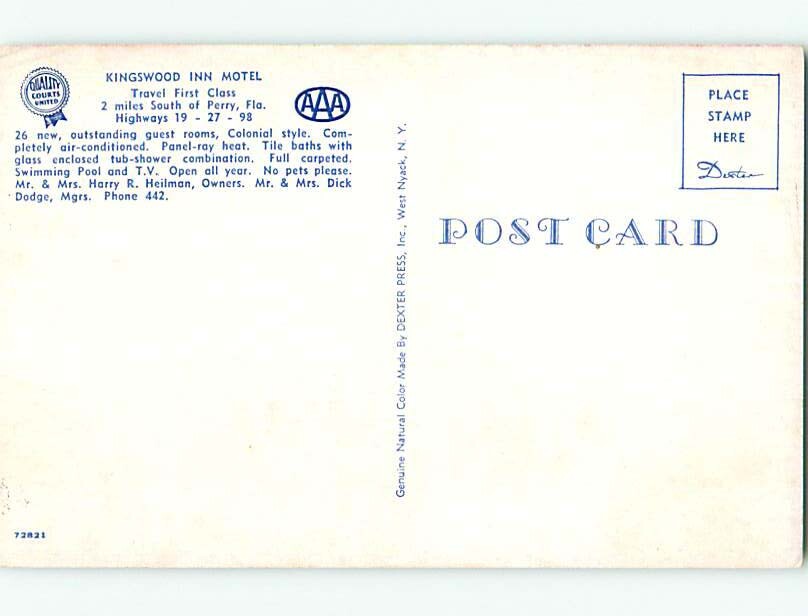 Unused 1950's OLD CARS & KINGSWOOD INN MOTEL Perry Florida FL u3395 eBay