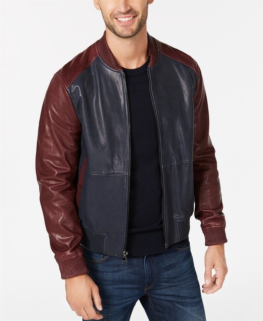 michael kors navy leather jacket