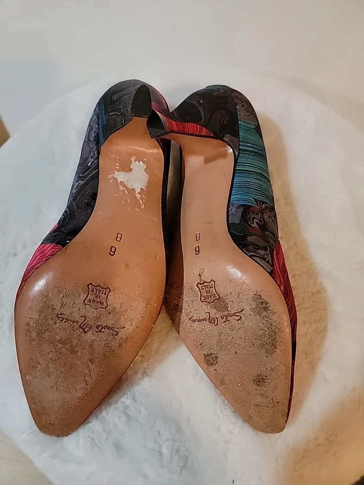 Zapatos de salón vintage de seda florales pintados a mano Sesto Meucci para mujer talla 6B Foto 4 de 4
