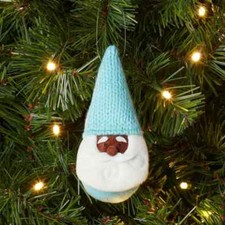 Fabric Gnome Santa Wearing Knit Hat Christmas Tree Ornament Aqua
