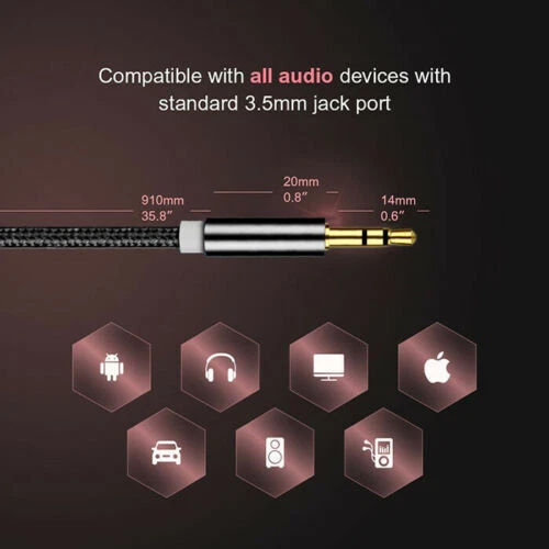 Stereo Auxiliary Mini Jack Male Car Lead AUX Audio Cable Gold Plated 3.5mm UK - Image 3 of 4