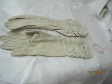 Vintage Penney's 100 Nylon tan color Ladies Gloves long gathered sz 6 1/2