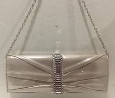 Icing Silver Rectangle Rhinestone Evening Bag 10 Clutch w/ Chain