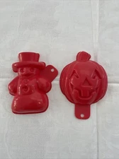Collectible Vintage Red Plastic Kellogg's Rice Krispies Mold Pumpkin & Snowman