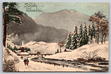 Snowy Mountain Village Early 1900s Vintage Postcard Vienne Christmas NYE Message