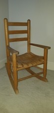 Vintage wood ladder back kids rocker toddler rocking chair oak 24"