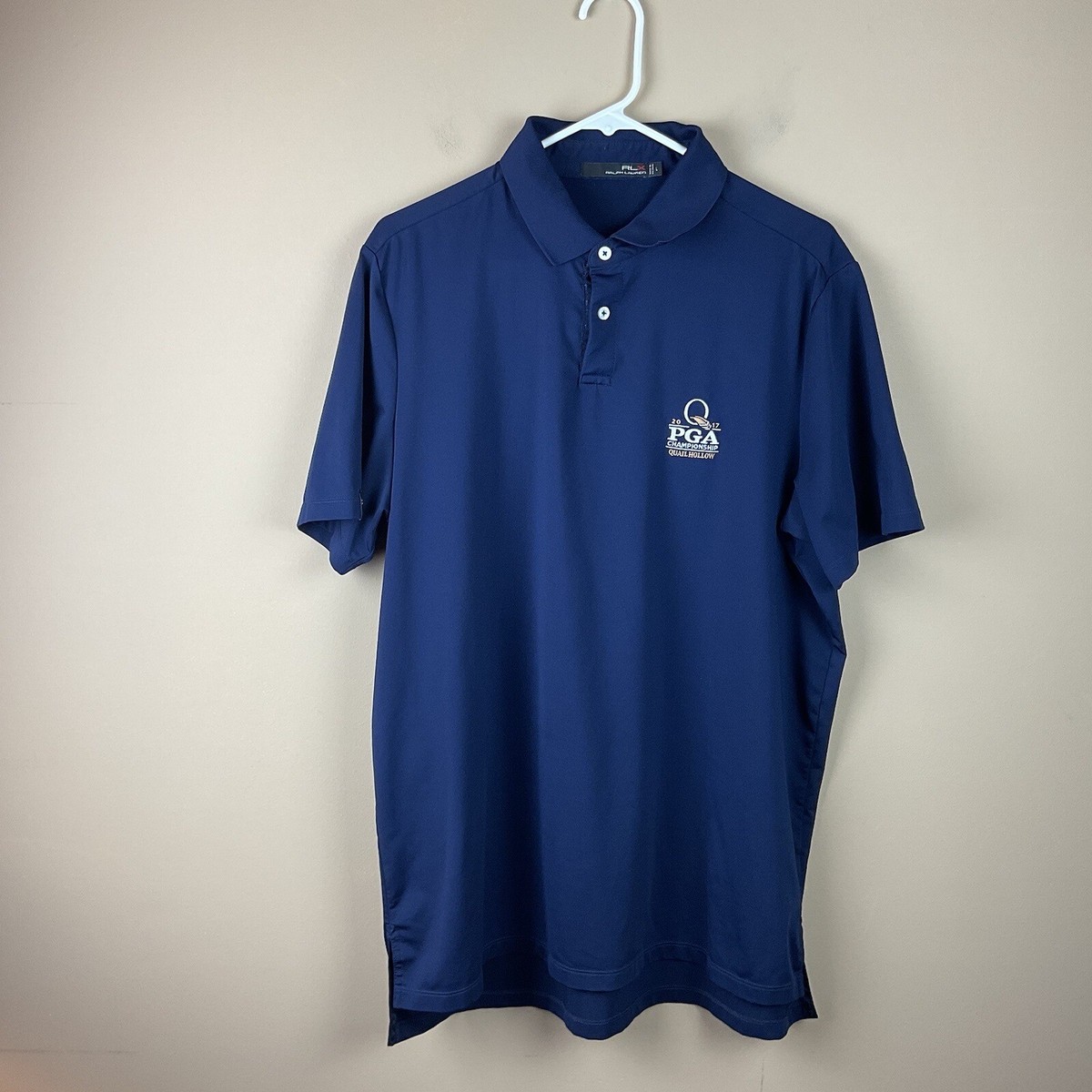 ポロラルフローレン RLX Ralph Lauren Polo Shirt Men's Large Blue Polyester 2017 PGA