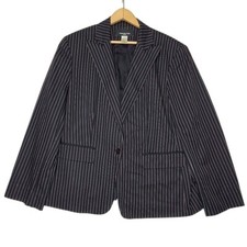 Jones New York Woman Size 14W Black Blazer With Pink White Pinstripes Stretch