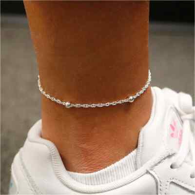 925 Sterling Silver 2MM DIAMOND CUT Beaded Singapore Anklet Chain 9'' or 10''