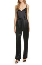 rag bone Womens 8 Black Rochelle Satin Jumpsuit Sleeveless Belted