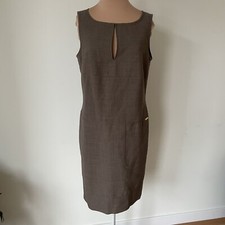 Tory Burch Wool Blend Sleeveless Taupe Keyhole Neck Ola Shift Dress EUC Size 10
