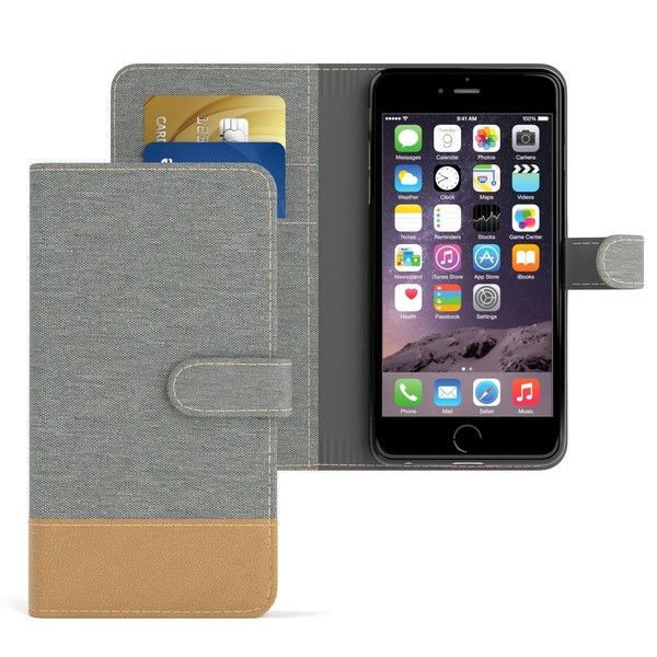 FüR Apple Iphone 6 HüLle Iphone 6S Tasche Wallet Klapptasche Flip Jeans Hellgrau-image