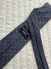 Hugo Boss Off Blue  Silver Mini Polka Dot Silk/Viscose Neck Tie Modern Fit NWOT
