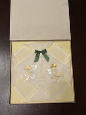 VTG Estate Lot Of 3 Hankies Original Box New Old Stock Floral Linen Lace