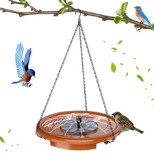 Hanging Bird Bath Set with Solar Fountain, Hanging Solar Powered Water Founta...