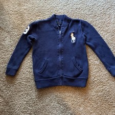 Ralph Lauren Polo BIG PONY Full Zip Sweater Jacket NAVY/WHITE Boys SMALL 6 EUC