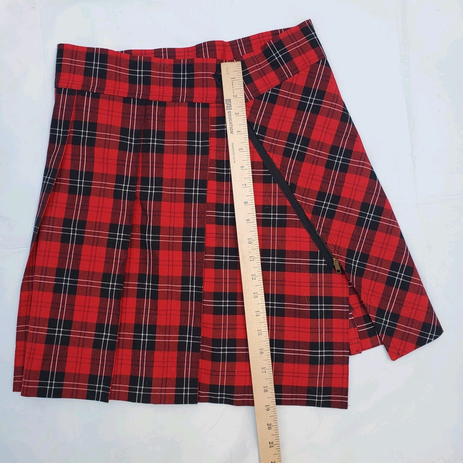 Vtg Y2K Red Plaid Skirt Asymmetrical Zipper Punk … - image 5
