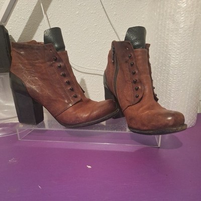 AS 98 Burgundy Maroon ankle boot grommets heel Sz EU 40/ US 9 9.5