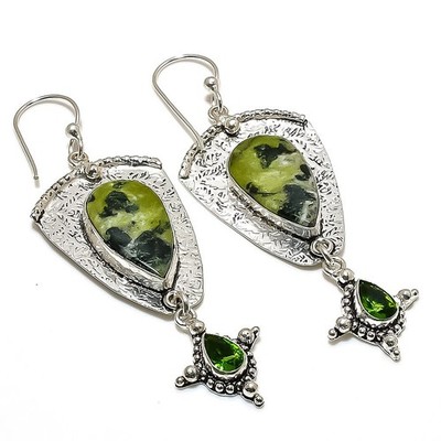 Gogunjula, Peridot Gemstone 925 Sterling Silver Jewelry Earring 3.15''