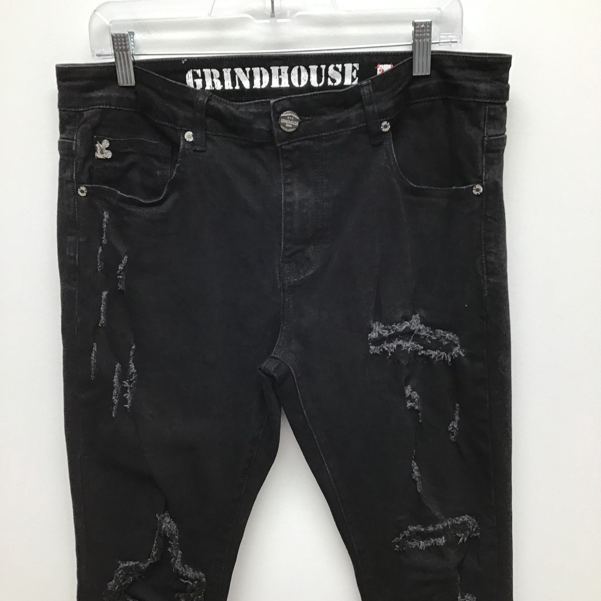Grindhouse Jeans Black Denim Distressed Stretch Classic Straight