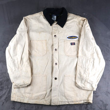 Vintage 90s Dickies Flannel Lined Painter Chore Jacket Coat Workwear Ivory XL