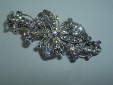 VINTAGE AURORA BOREALIS RHINESTONE METAL HAIR BARRETTE UP DO HAIR ACCESSORY