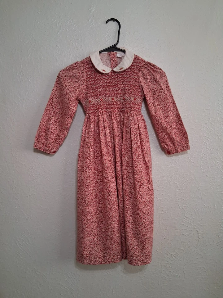 Vestido estampado floral rojo manga larga Peter Pan Cottagecore Prairie talla 5 para niñas Foto 3 de 4