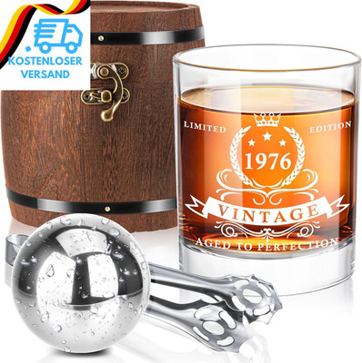 LIGHTEN LIFE Geschenke Zum 50. Geburtstag Für Männer,1976 Whiskeyglas-Set in Fas