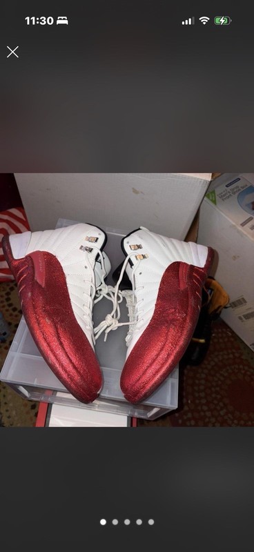 Jordan Air Jordan 12 Men's WhiteRed custom High Top Lace-Up Basketball Sneakers