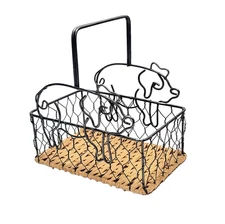 VTG Country Farmhouse Pig Basket Napkin/utensil Holder - Wire and Wicker