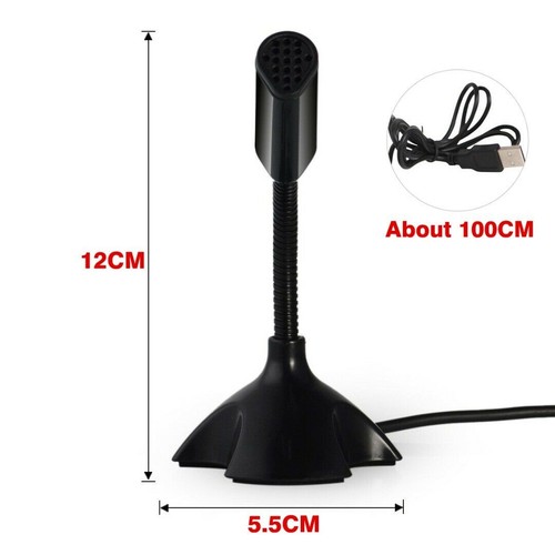 Black USB Mini Desktop Speech Microphone Stand for PC Laptop Computer Notebook C - Afbeelding 10 van 13