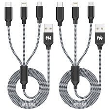 Multi Charging Cable 6Ft 2Pack 3 in 1 Charger Cord, Multiple Rapid Nylon Braided