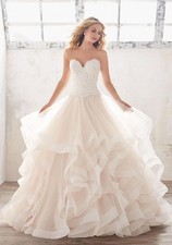 Morilee Ball Gown Tulle Lace Crystal Wedding Dress 8116 Ivory Champagne Size 12