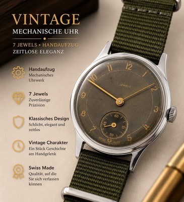 Armbanduhr Handaufzug 32mm Vintage Uhr Made In Swiss Original Läuft Gut 7 Jewels