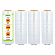 18" x 1500' 90 Gauge 8 Rolls Cast Hand Stretch Wrap Clear Plastic Shrink Film