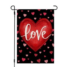 Valentines Day Garden Flag Love Heart 12x18 Inch Double Sided Red Welcome Decora