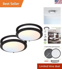 Elegant Dimmable Flush Mount Light Fixture - 13 Inch, Oil Rubbed Bronze - 2 Pack