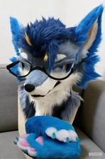 Fursuit Long haired Dog Fox Mascot Party Halloween Fur Cosplay head claws