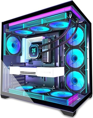 ANSAITE ATX PC-Gehäuse 9×120 mm ARGB PWM-Lüfter vorinstalliert ，Mid-Tower Gaming