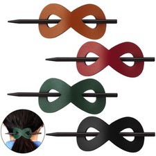 4 Pieces Leather Hair Barrette With Stick 8 Shape Ponytail Clip Leathe