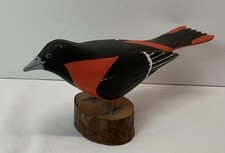 Hand Carved Signed Wooden Bird Sculpture Mid Century Modern Folk Art Country