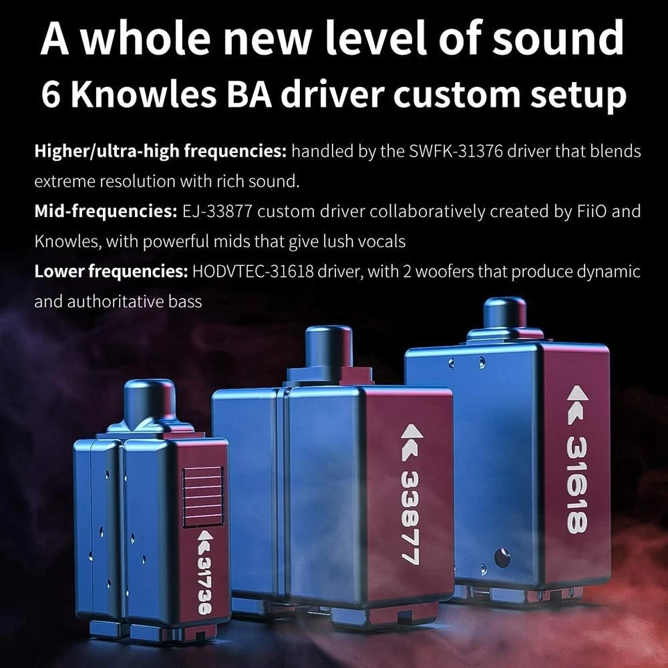 FiiO FA9 Auriculares con Cable Auriculares Intrauditivos HiFi 6BA con Monocrisos MMCX Desmontables Foto 3 de 4