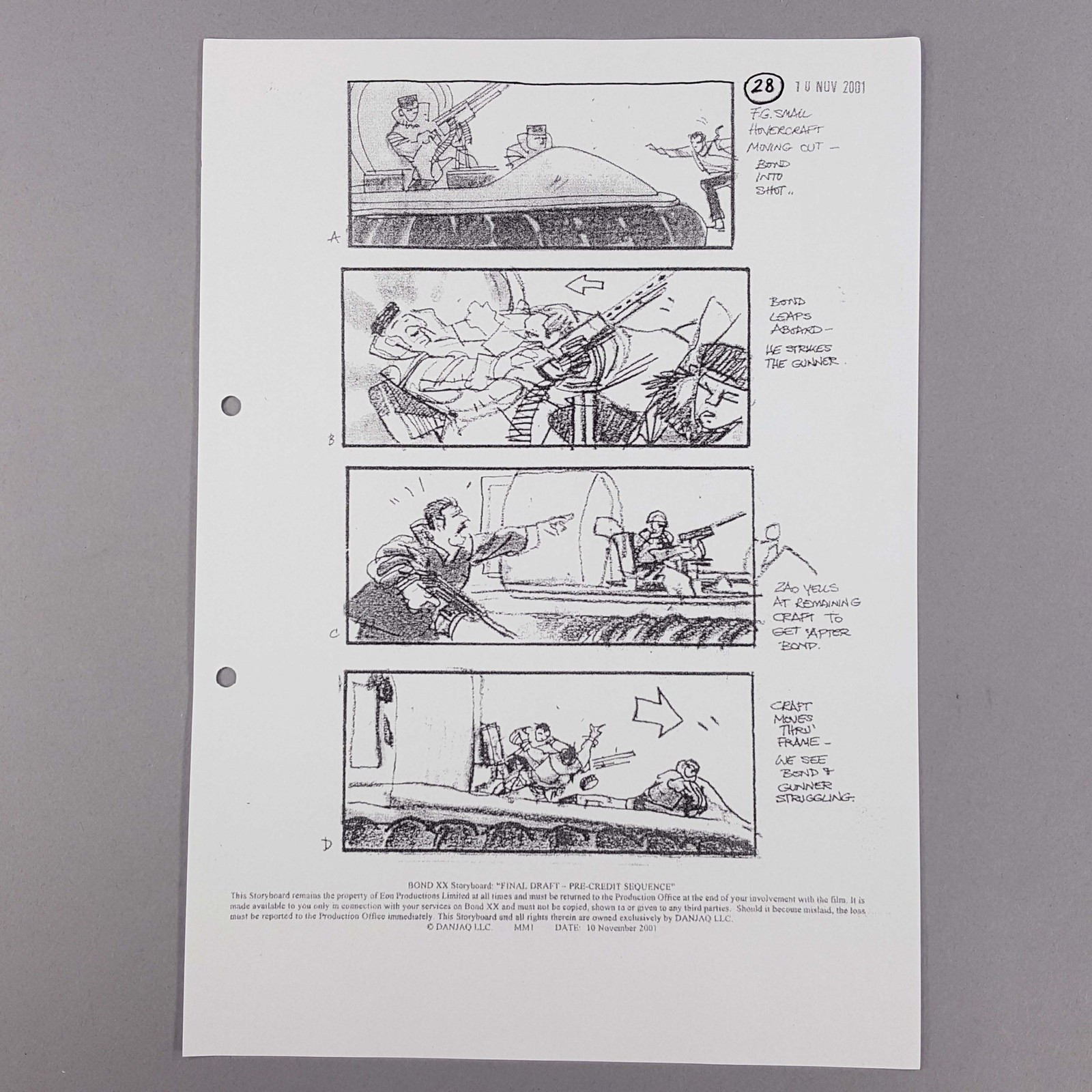 James Bond DAD Storyboard Pre-Credit Hovercraft Sequence Pierce Brosnan Movie