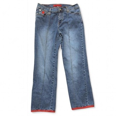 Vintage Y2K Bongo ''Let me B'' Front Seam & Red Trim Cropped Jeans, Women's Size 9