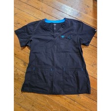 Care Contour Black V-Neck Scrub Top Short Sleeve Pockets