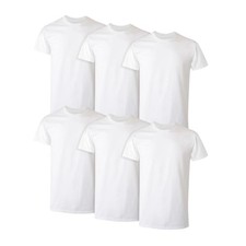 Hanes Mens Cotton, Moisture-wicking Crew Tee Large, White - 6 Pack