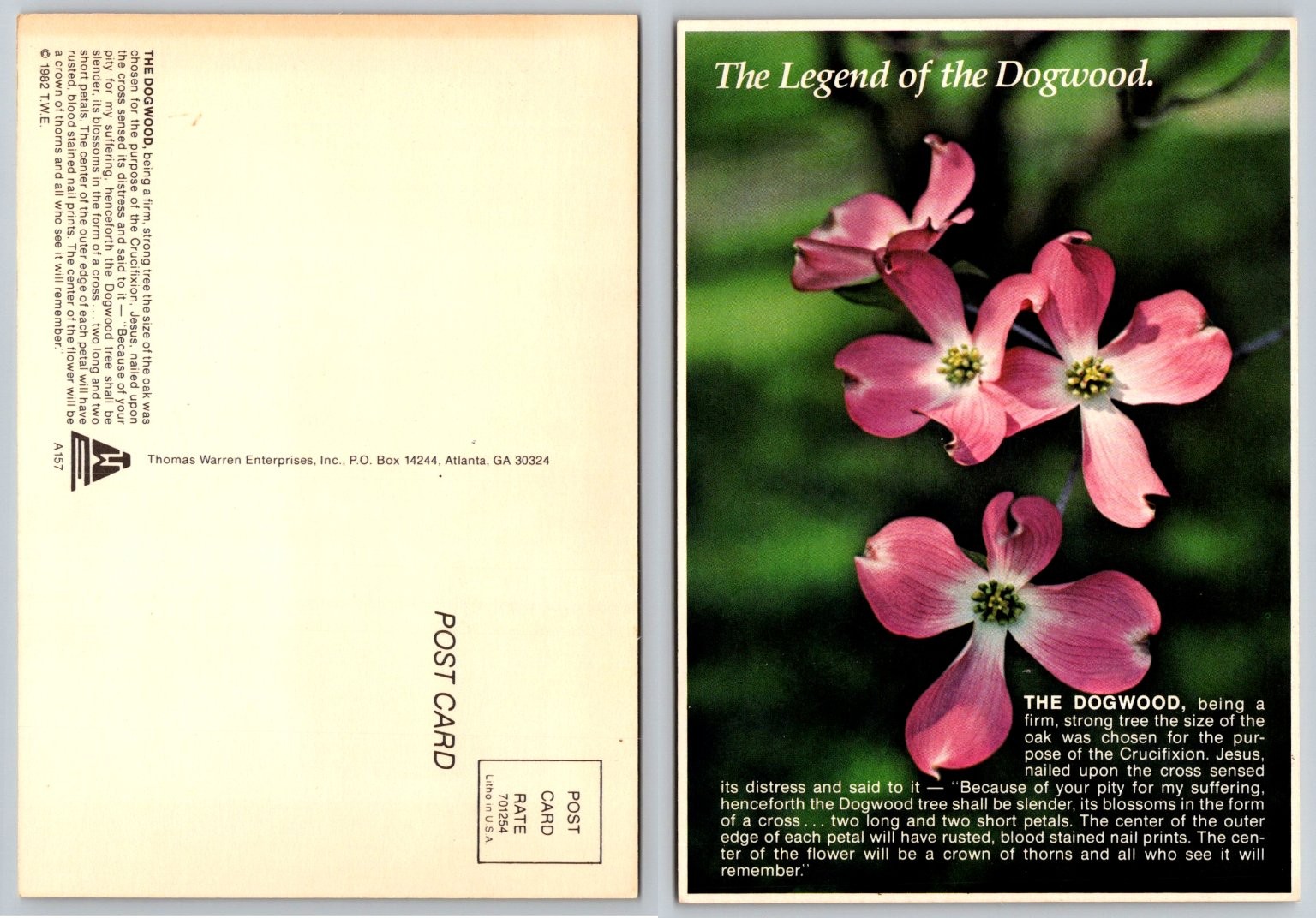The Legend of the Dogwood Flowers 1982 Postcard Religious Theme ...