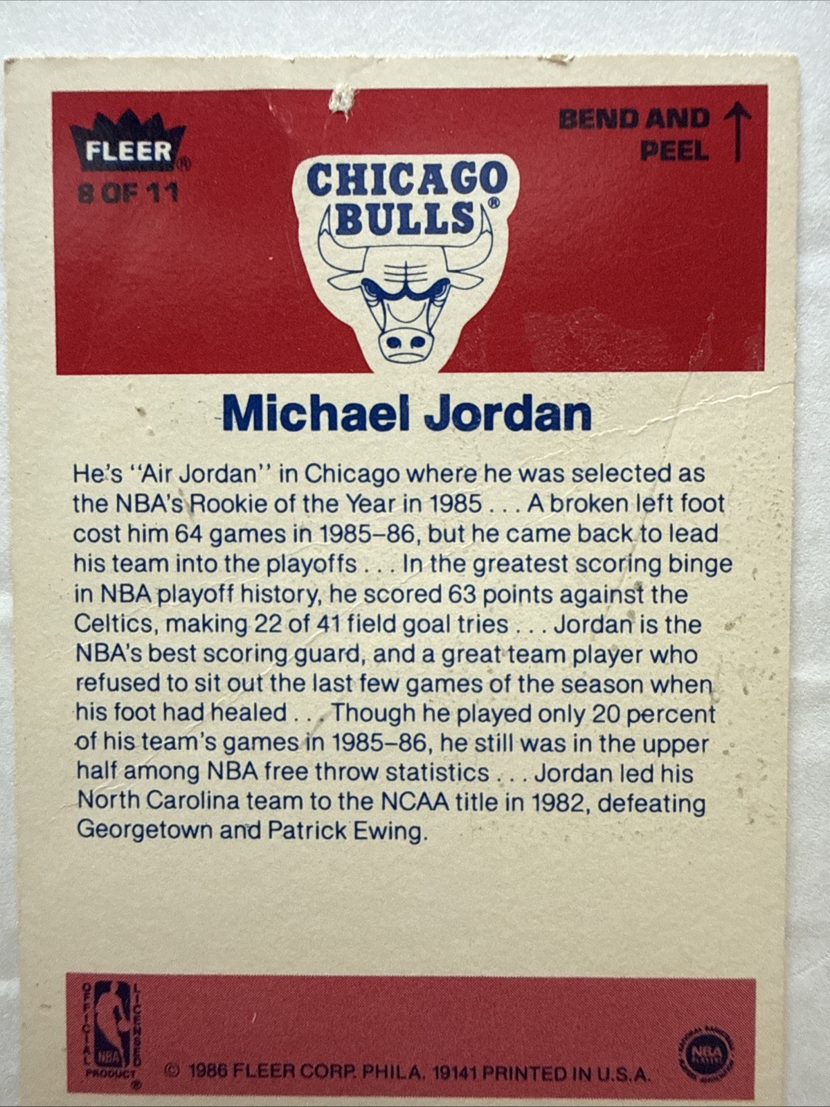 1986-87 Fleer Michael Jordan Rookie Sticker RC #8 Chicago Bulls Stickers. 86/87 view 15